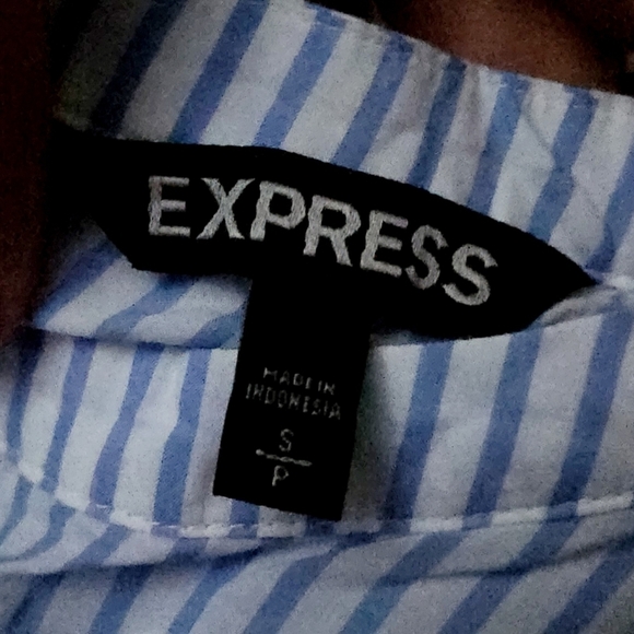 Express Blue White Striped Ruffle Blouse 100% Cotton Women's Small S Keyhole - Picture 6 of 7